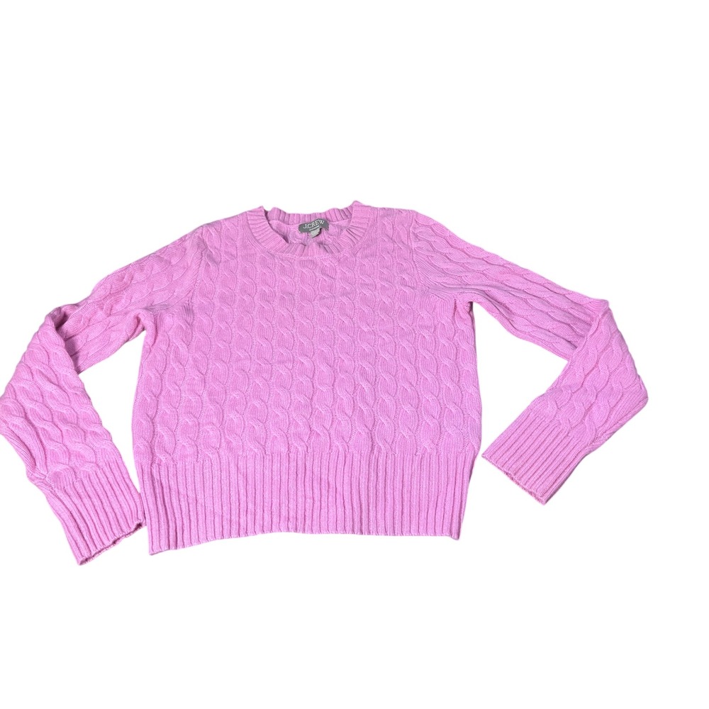 J.Crew Cashmere Cable Knit Sweater Pink Crew Neck Pullover XS